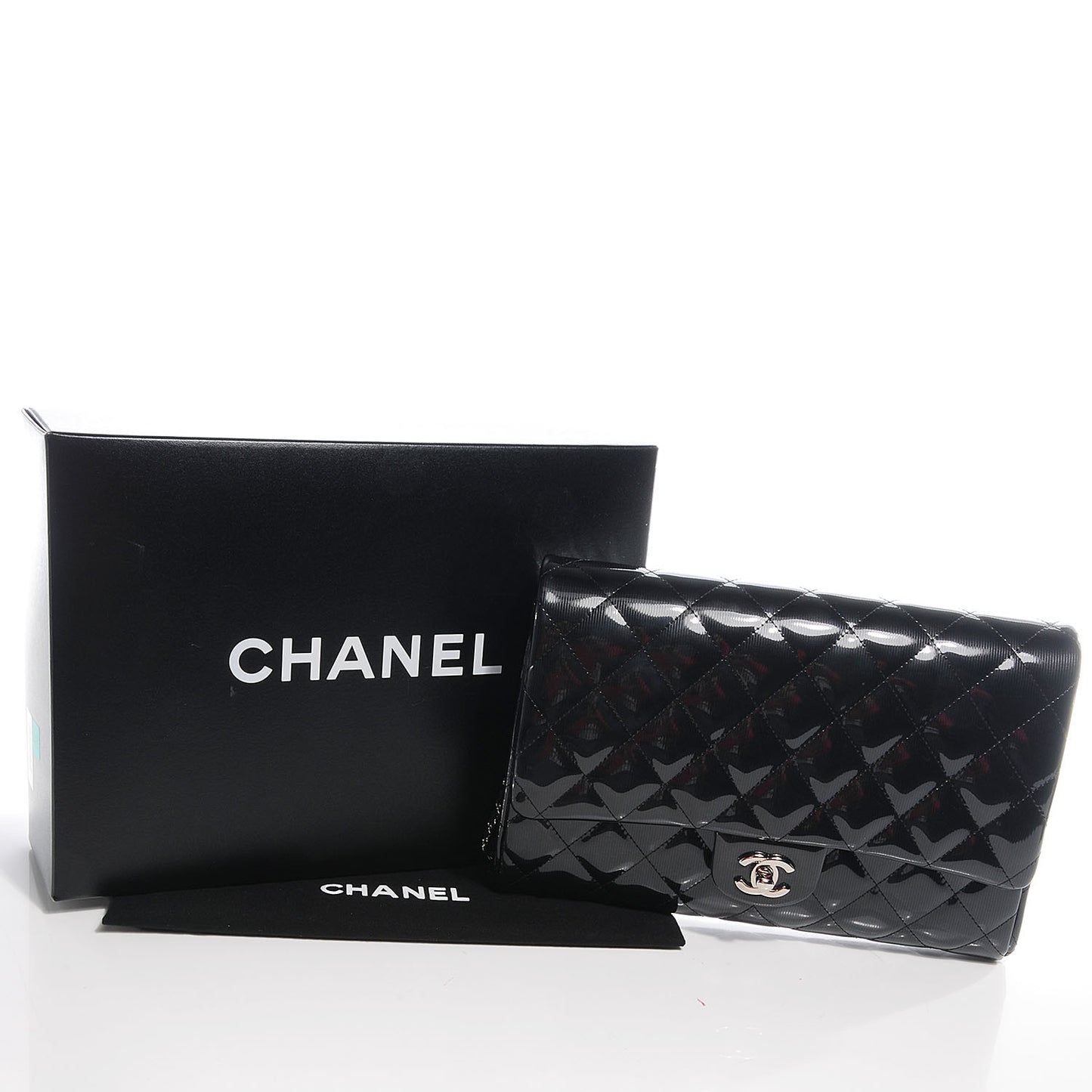 Striated Patent Quilted Clutch Flap Black