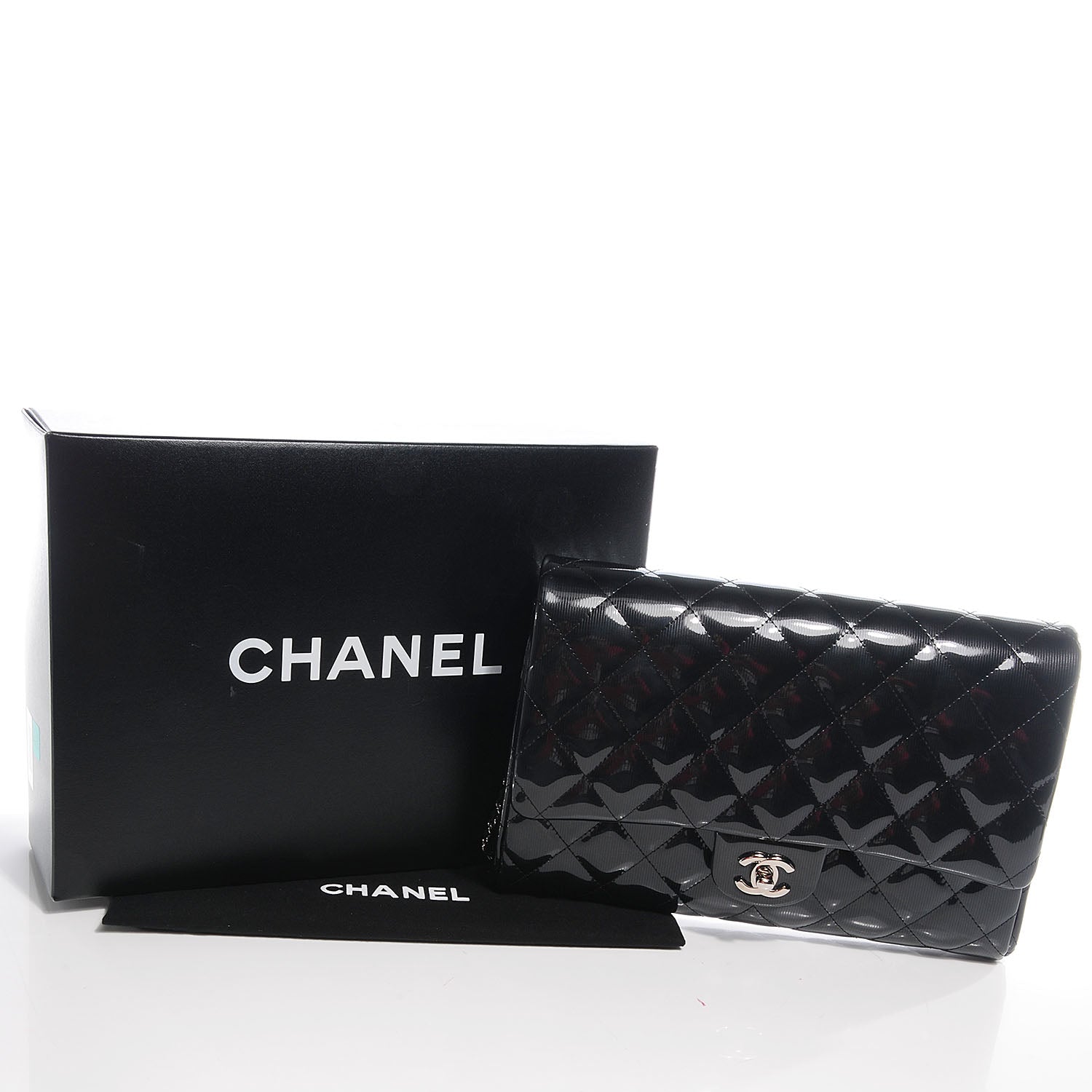 Chanel Striated Patent Quilted Clutch Flap Black 5 of 9