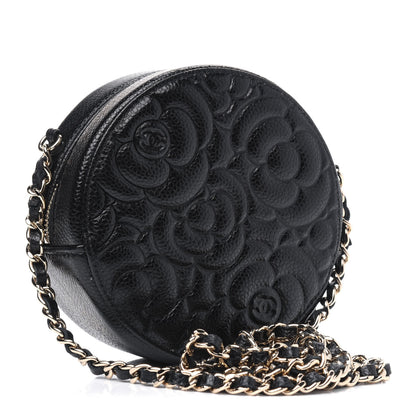 Chanel Caviar Camellia Embossed Round Clutch With Chain Black 2 of 4