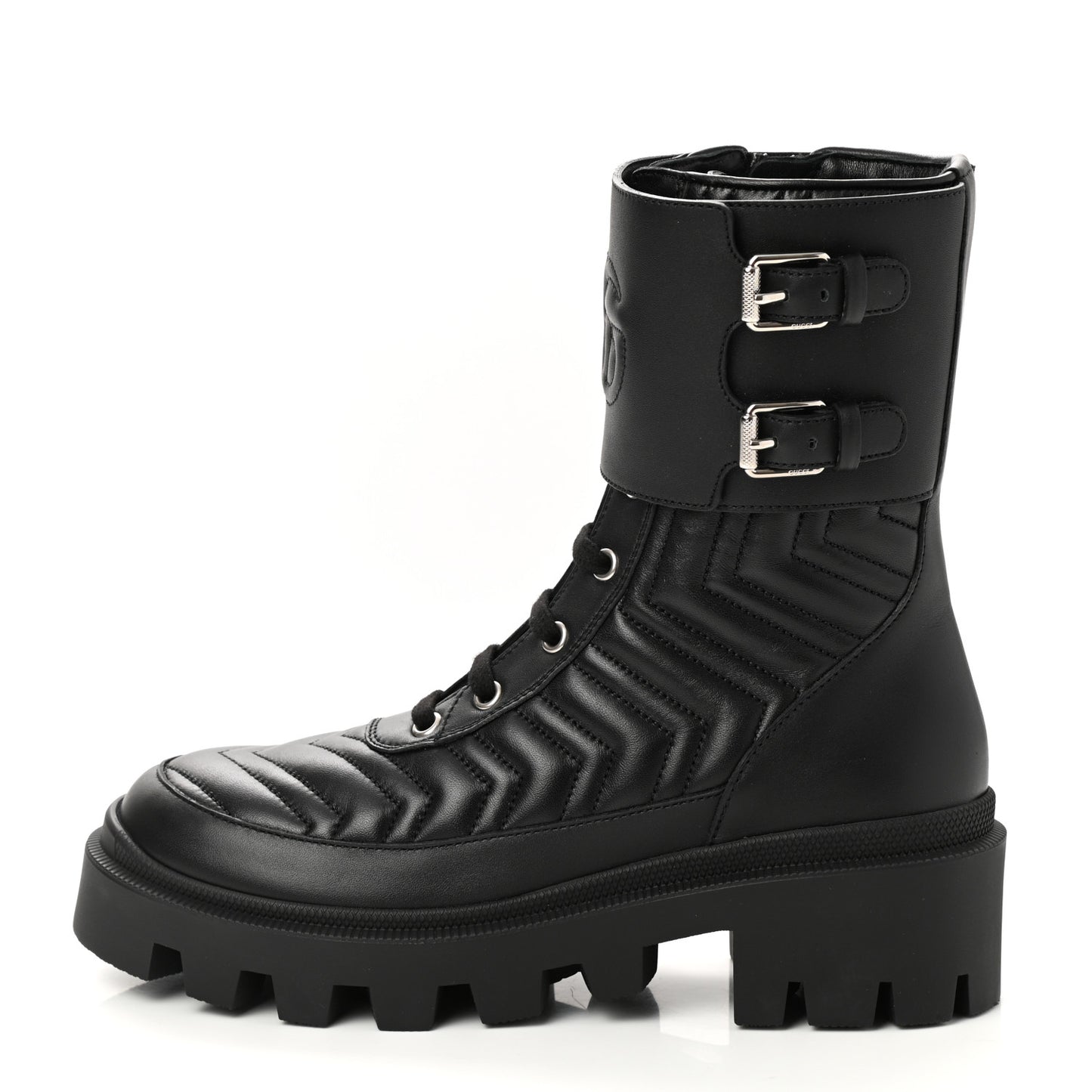 Nappa Frances GG Matelasse Platform Combat Boots 37.5 Black