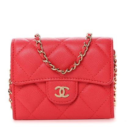 Chanel Caviar Quilted Flap Card Holder On Chain Dark Pink 1 of 7