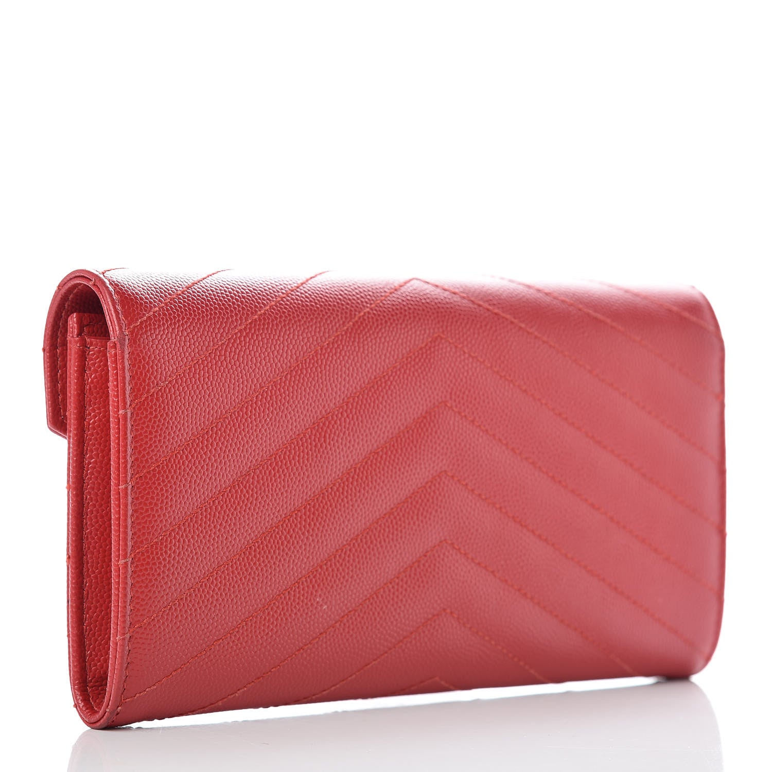 Saint Laurent Grain De Poudre Matelasse Chevron Monogram Flap Wallet Red 3 of 12