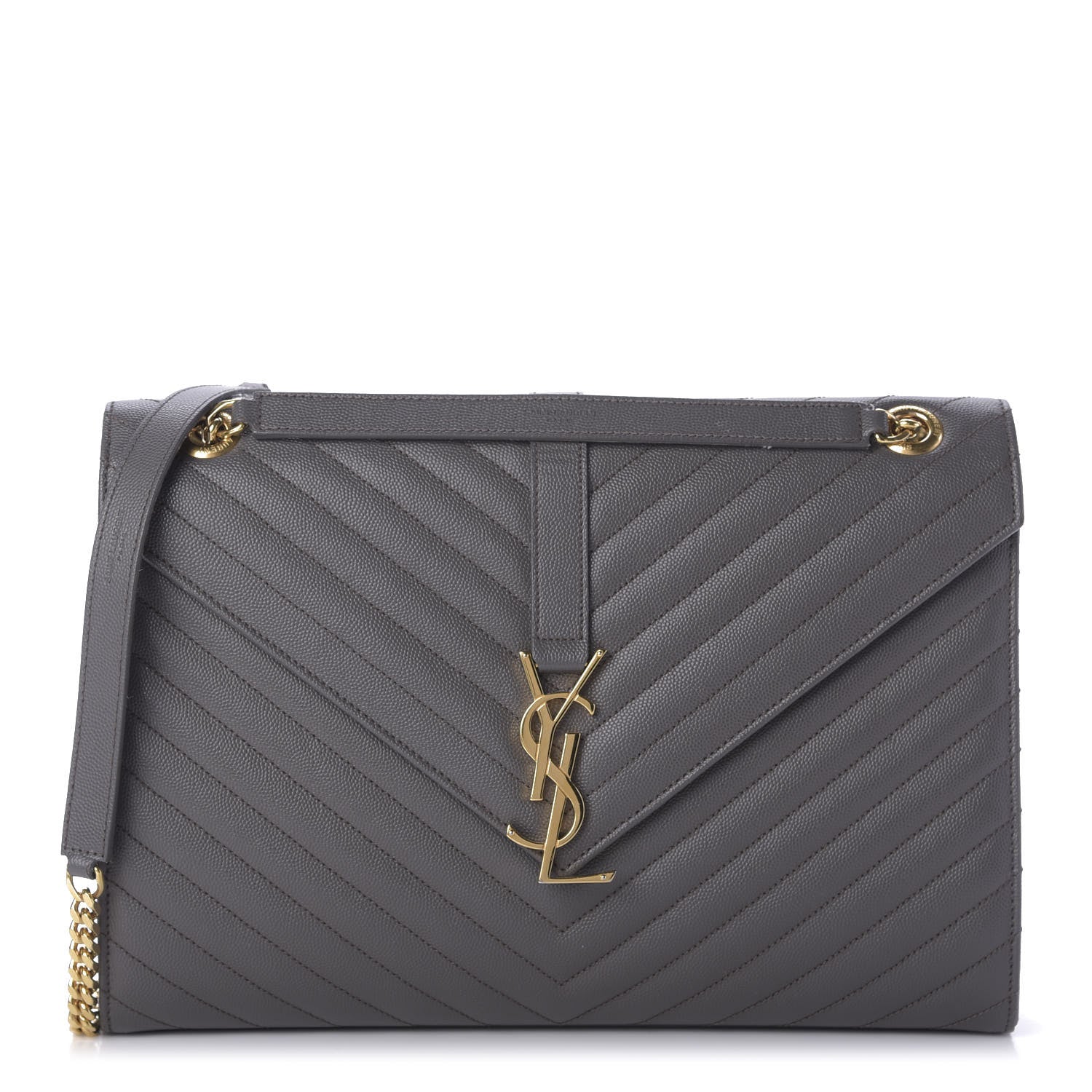 Saint Laurent Grain De Poudre Matelasse Chevron Large Monogram Satchel Earth 1 of 9