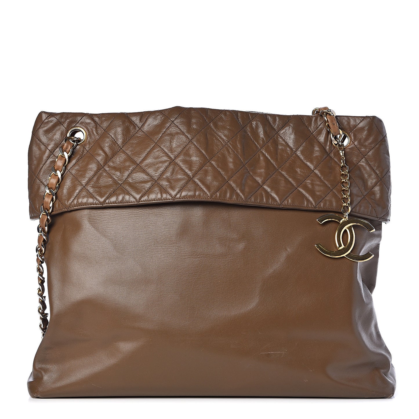 Lambskin Quilted Shopping Tote Brown