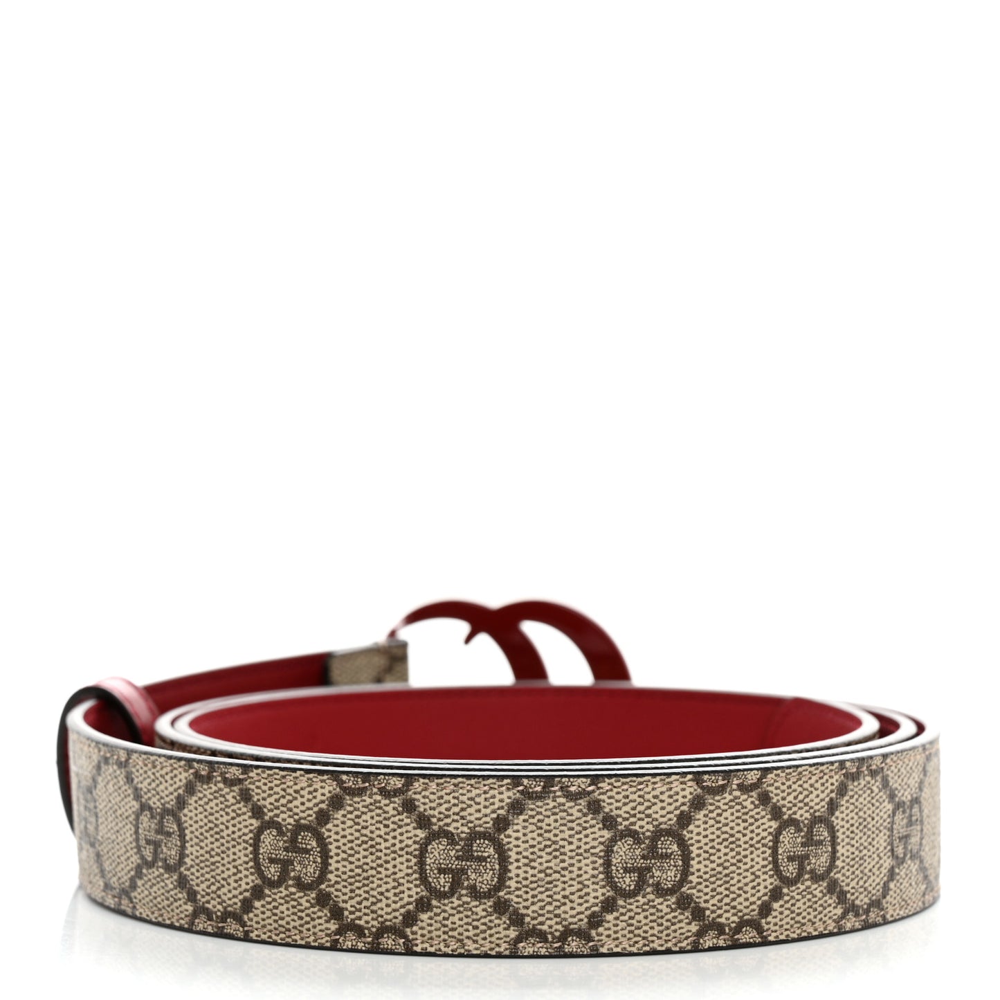 GG Supreme Monogram Plutone Calfskin Enamel Double G 30mm Belt 115 46 Beige Ebony New Cherry Red