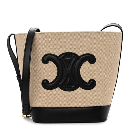 Celine Canvas Calfskin Triomphe Small Bucket Bag Vanilla Black 1 of 9