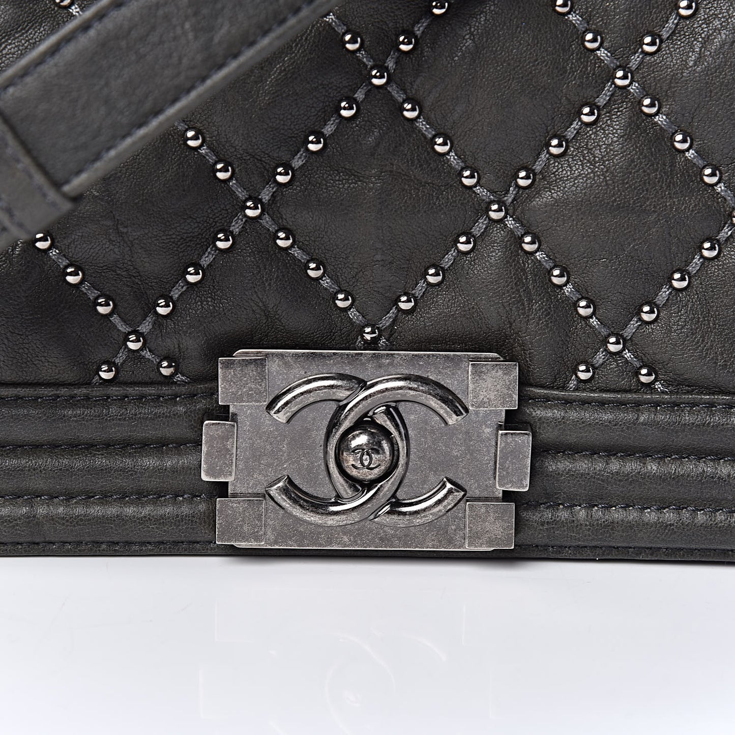 Crumpled Lambskin Small Studded Boy Flap Dark Gray