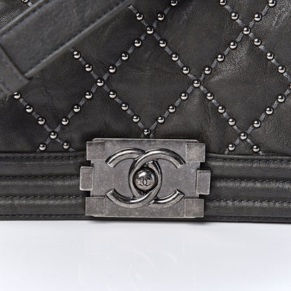 Chanel Crumpled Lambskin Small Studded Boy Flap Dark Gray 8 of 11