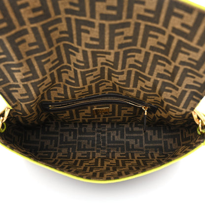 Fendi Fabric Jacquard FF 1974 Large Baguette Tobacco Moro Giallo Fluo 5 of 10