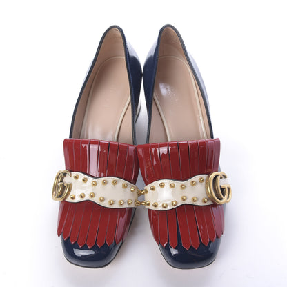 Gucci Vernice Studded GG Marmont Fringe 50mm Loafer Pumps 36 Blue Agata Hibiscus Red Mystic White 6 of 12