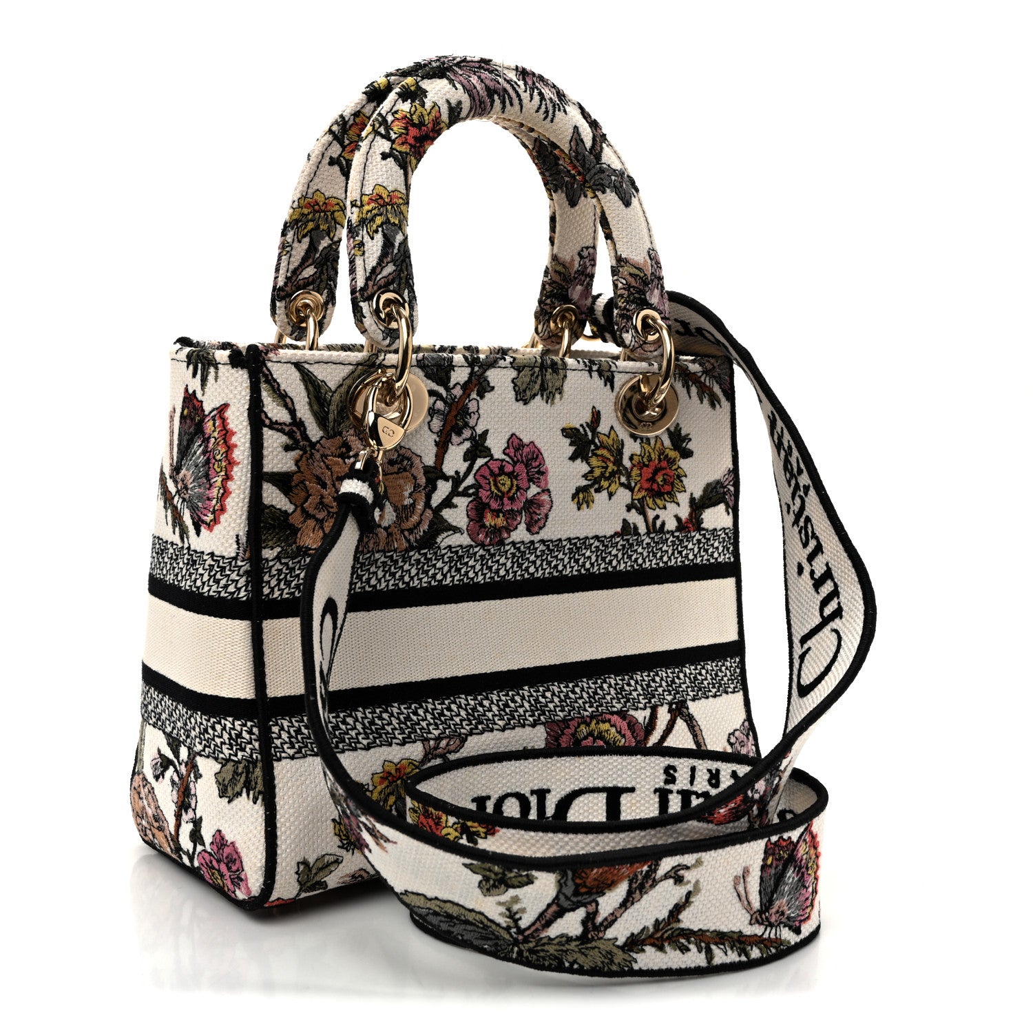 Christian Dior Canvas Embroidered Jardin Botanique Medium Lady D-Lite White Multicolor 3 of 12