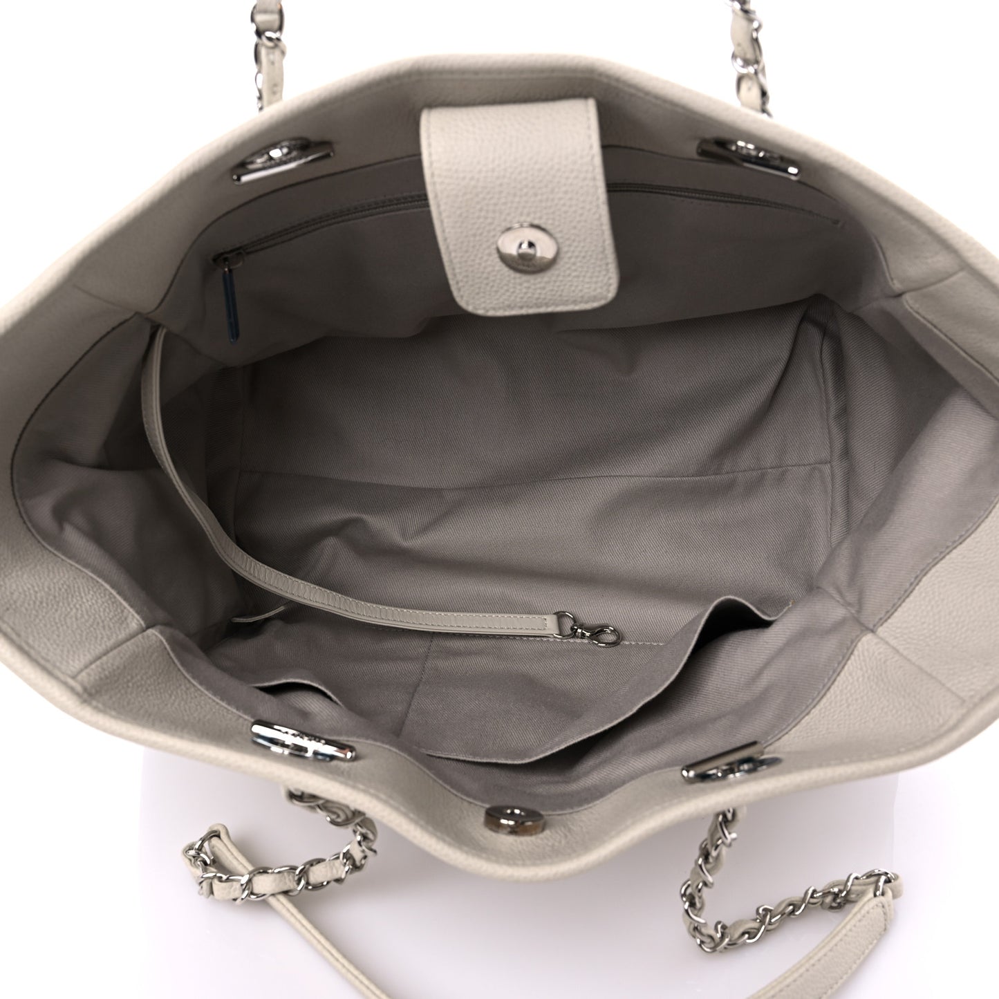 Glazed Calfskin Small Deauville Tote Ecru