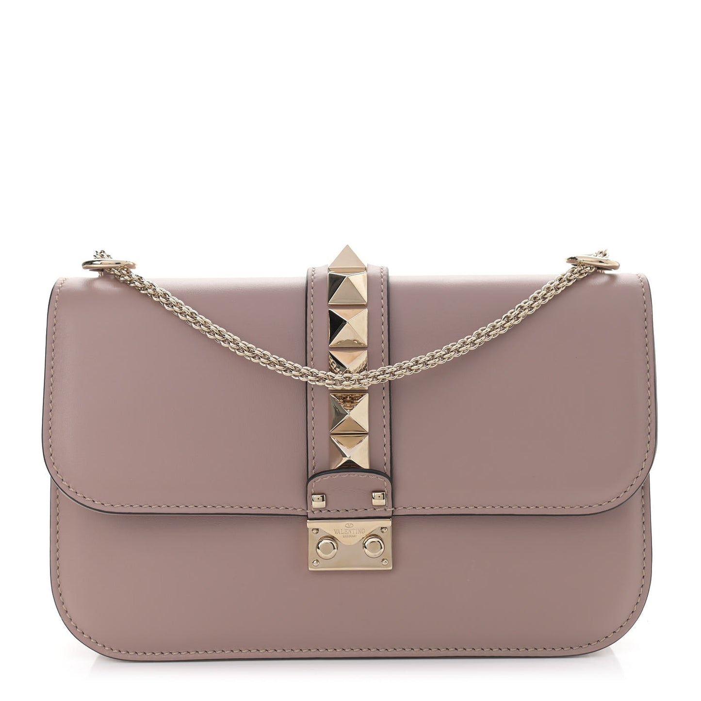 Vitello Medium Glam Lock Rockstud Flap Poudre