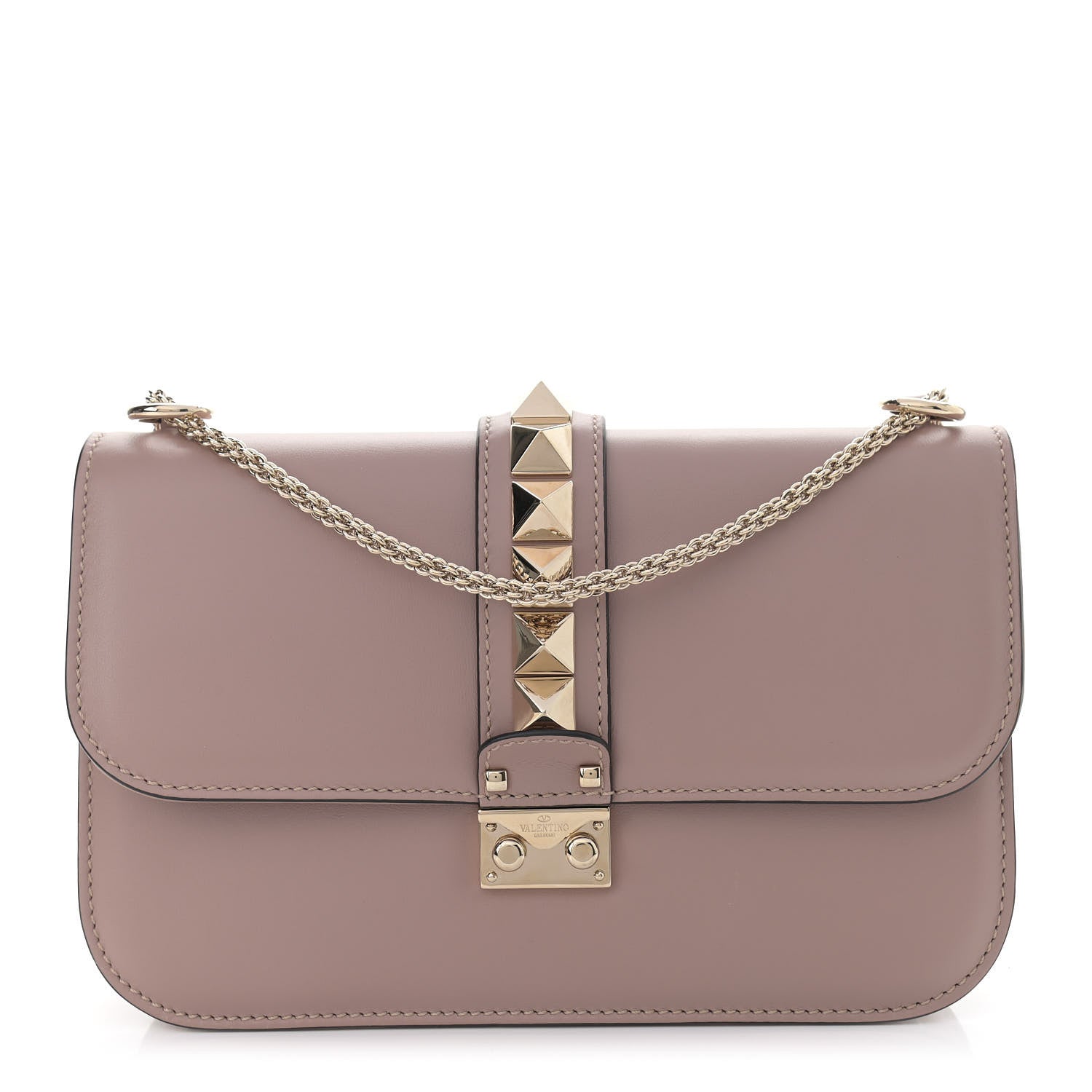 Valentino Garavani Vitello Medium Glam Lock Rockstud Flap Poudre 1 of 13