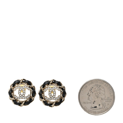 Chanel Crystal Lambskin Chain CC Stud Earrings Black Gold 2 of 5