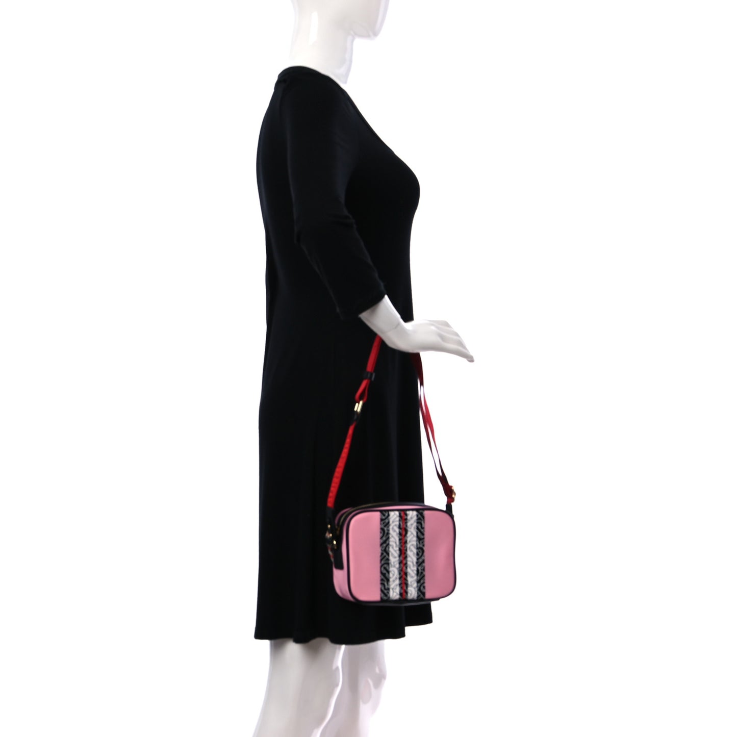 Nylon TB Stripe Camera Bag Pink Black