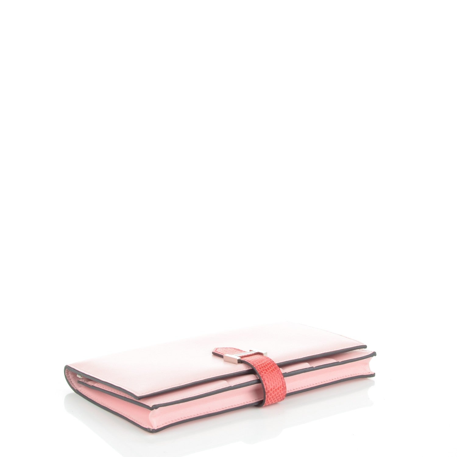 Hermes Tadelakt Lizard Bearn Gusset Wallet Rose Sakura Bougainvillea 4 of 7