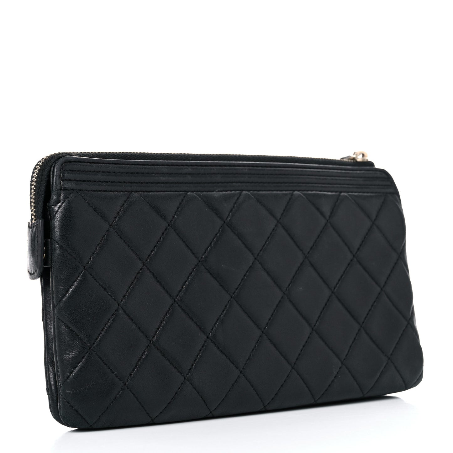 Lambskin Quilted Small Boy Zipped Pouch Black