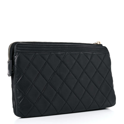 Chanel Lambskin Quilted Small Boy Zipped Pouch Black 3 of 19