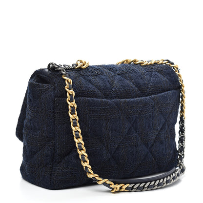 Chanel Tweed Quilted Maxi Chanel 19 Flap Navy 3 of 10