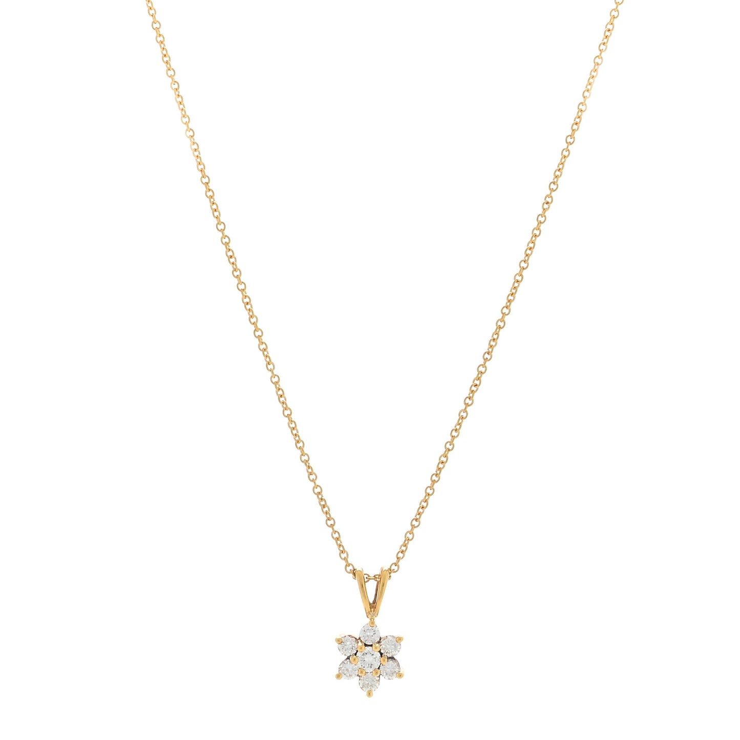 18K Yellow Gold Diamond Flower Pendant Necklace