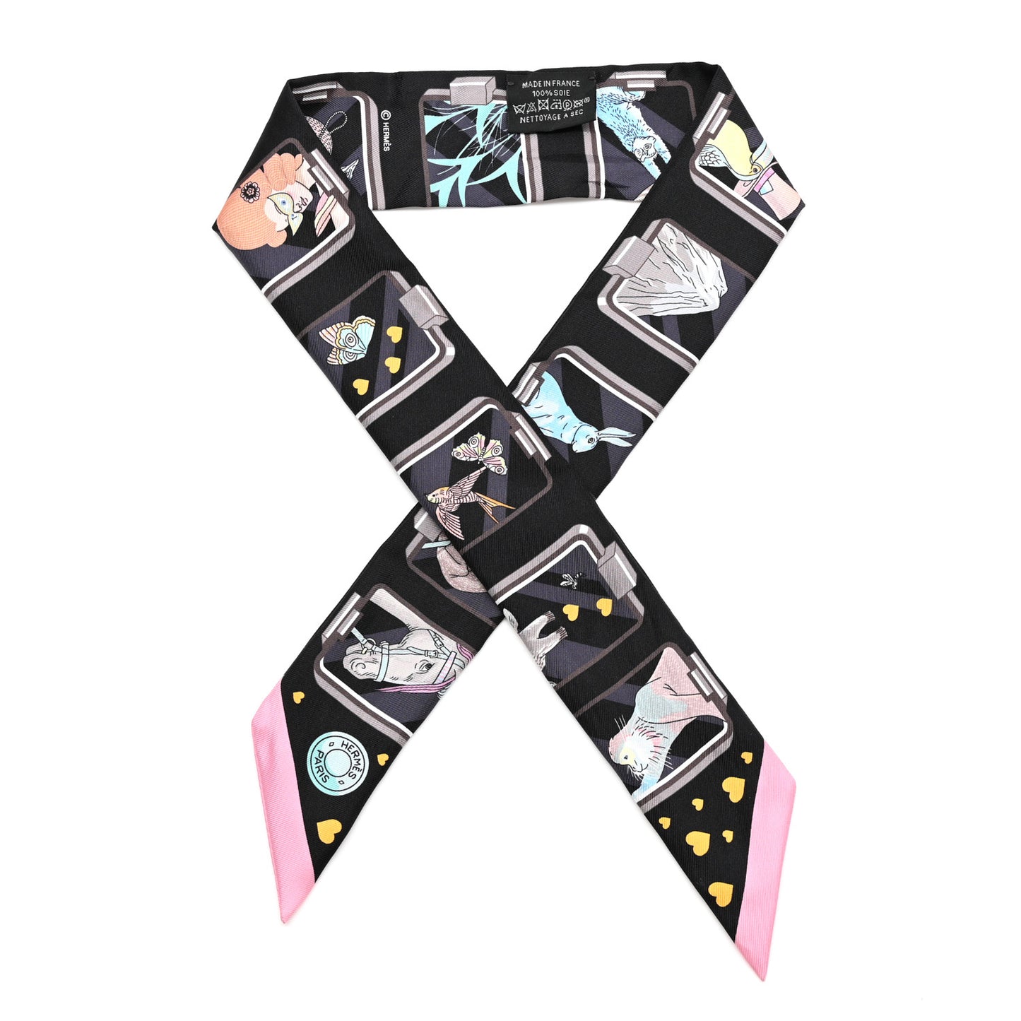 Silk Story Twilly Black Rose Gris