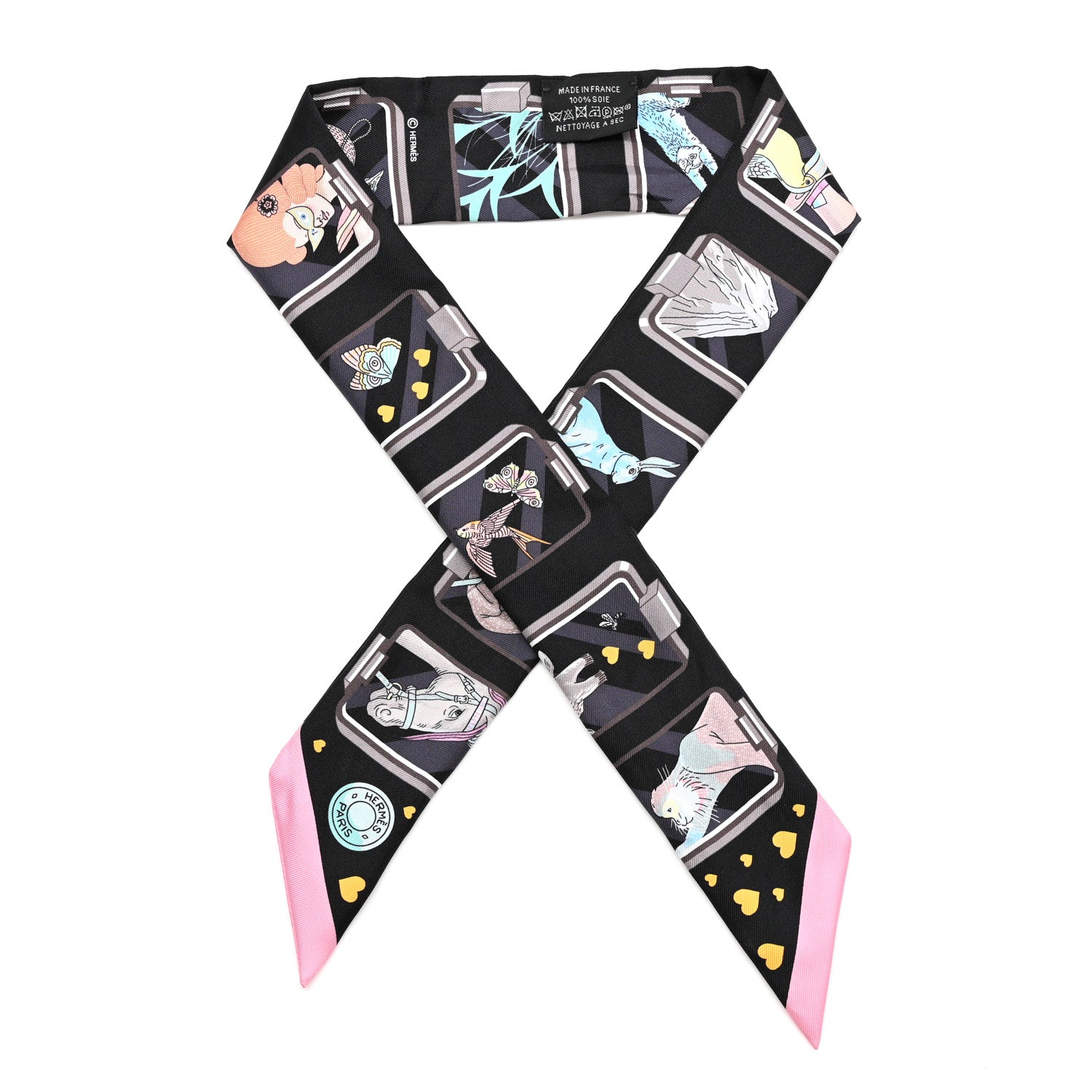 Hermes Silk Story Twilly Black Rose Gris 1 of 4