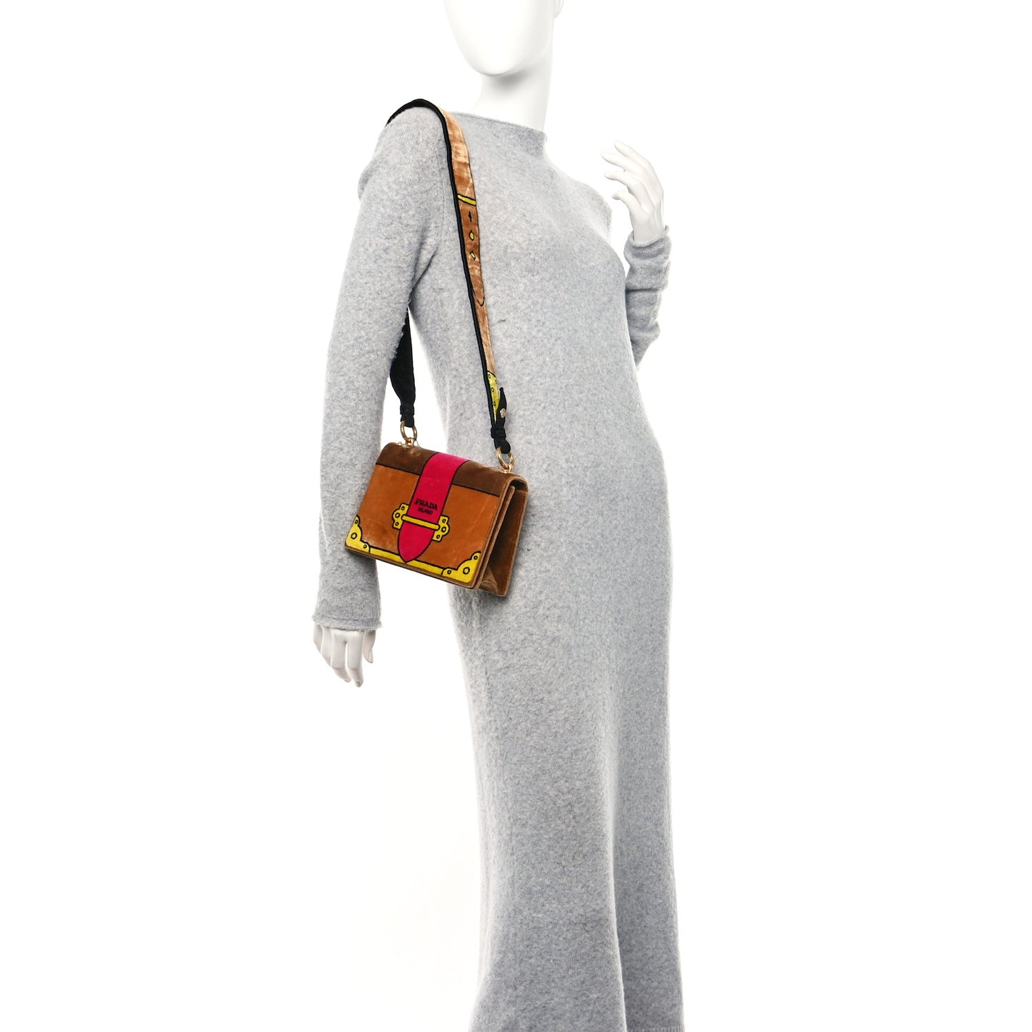 Velluto Ricamo Cahier Shoulder Bag Cammello