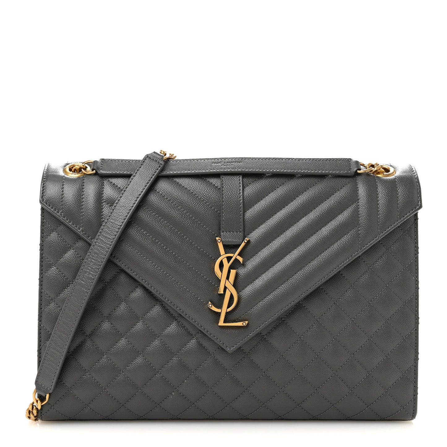 Grain De Poudre Textured Mixed Matelasse Large Triquilt Monogram Satchel Storm Storm