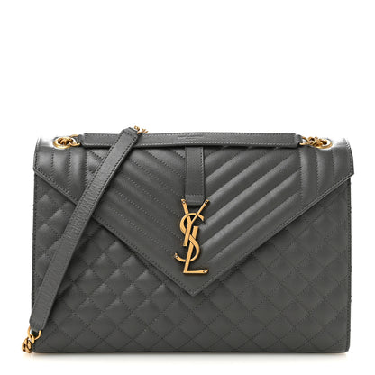 Saint Laurent Grain De Poudre Textured Mixed Matelasse Large Triquilt Monogram Satchel Storm Storm 1 of 11