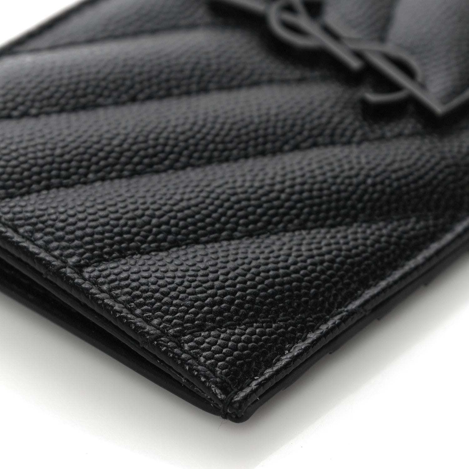Saint Laurent Grain De Poudre Matelasse Chevron Monogram Fragments Zippered Card Case Black 10 of 13