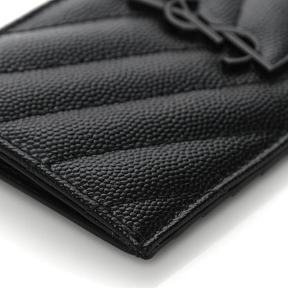 Saint Laurent Grain De Poudre Matelasse Chevron Monogram Fragments Zippered Card Case Black 10 of 13