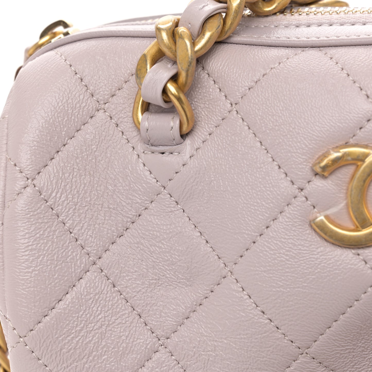 Shiny Lambskin Quilted Small Fashion Therapy Bowling Bag Lilac