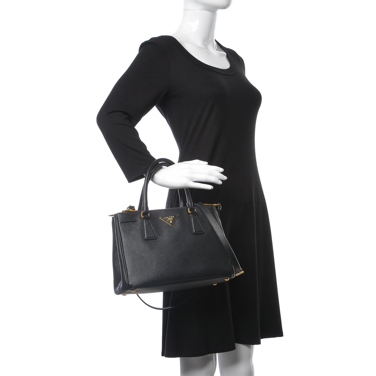 Saffiano Small Galleria Double Zip Tote Black