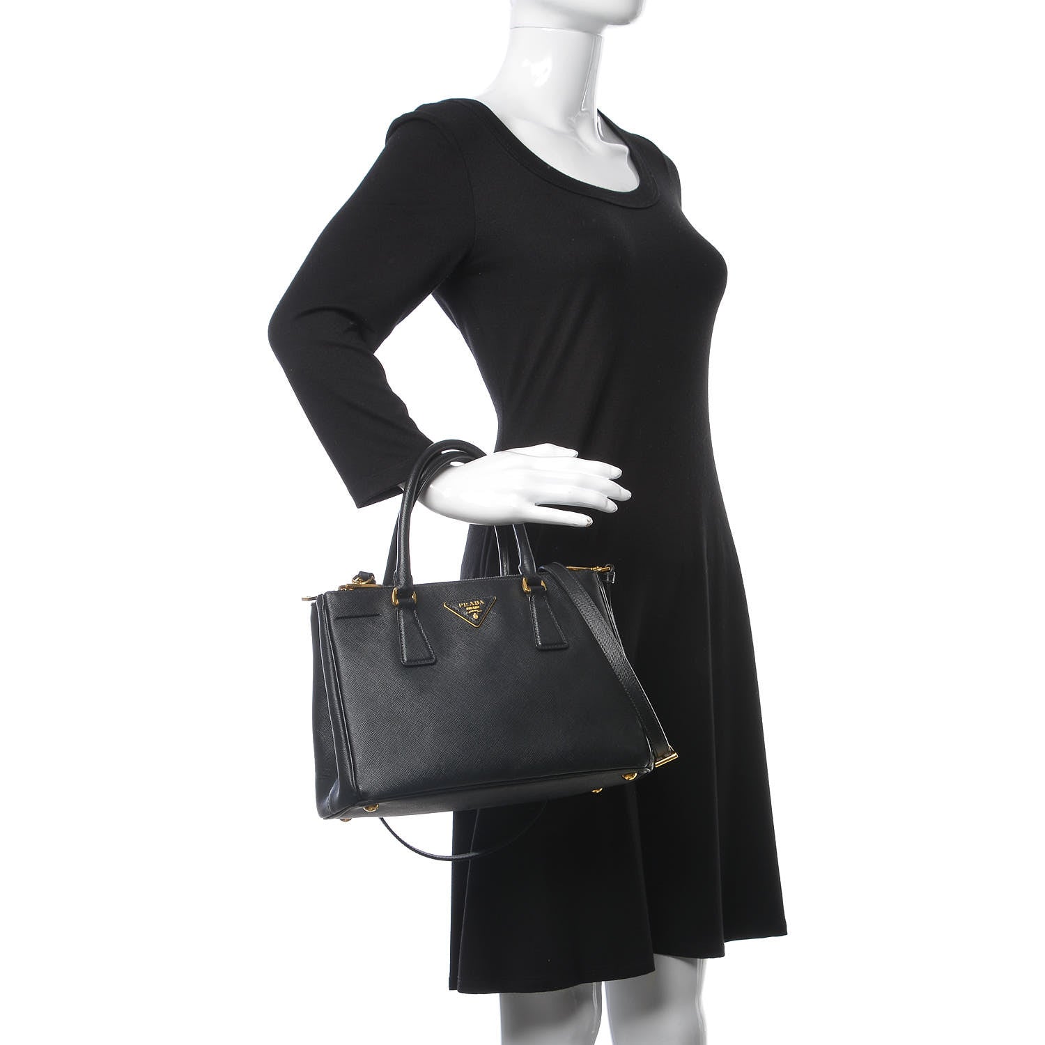 Prada Saffiano Small Galleria Double Zip Tote Black 3 of 10