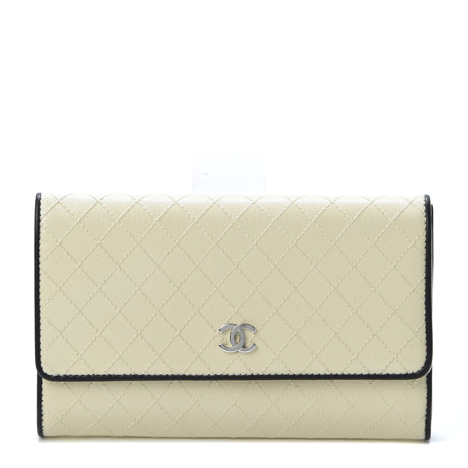 Chanel Calfskin Diamond Stitched Long Flap Wallet Ivory 1 of 10