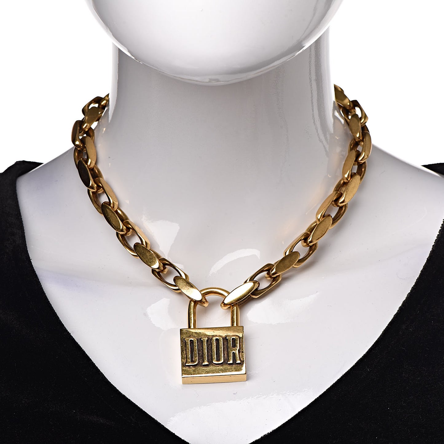 Metal Lucky Locket Choker Necklace Aged Gold
