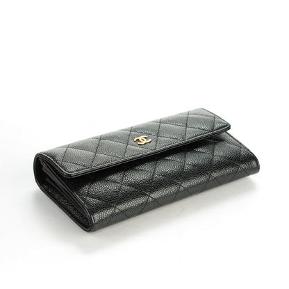 Chanel Caviar Quilted Large Gusset Flap Wallet Black 4 of 8