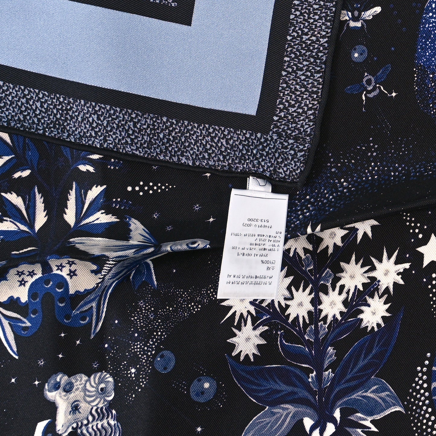 CHRISTIAN DIOR Silk Zodiac Fantastico Square Scarf Blue