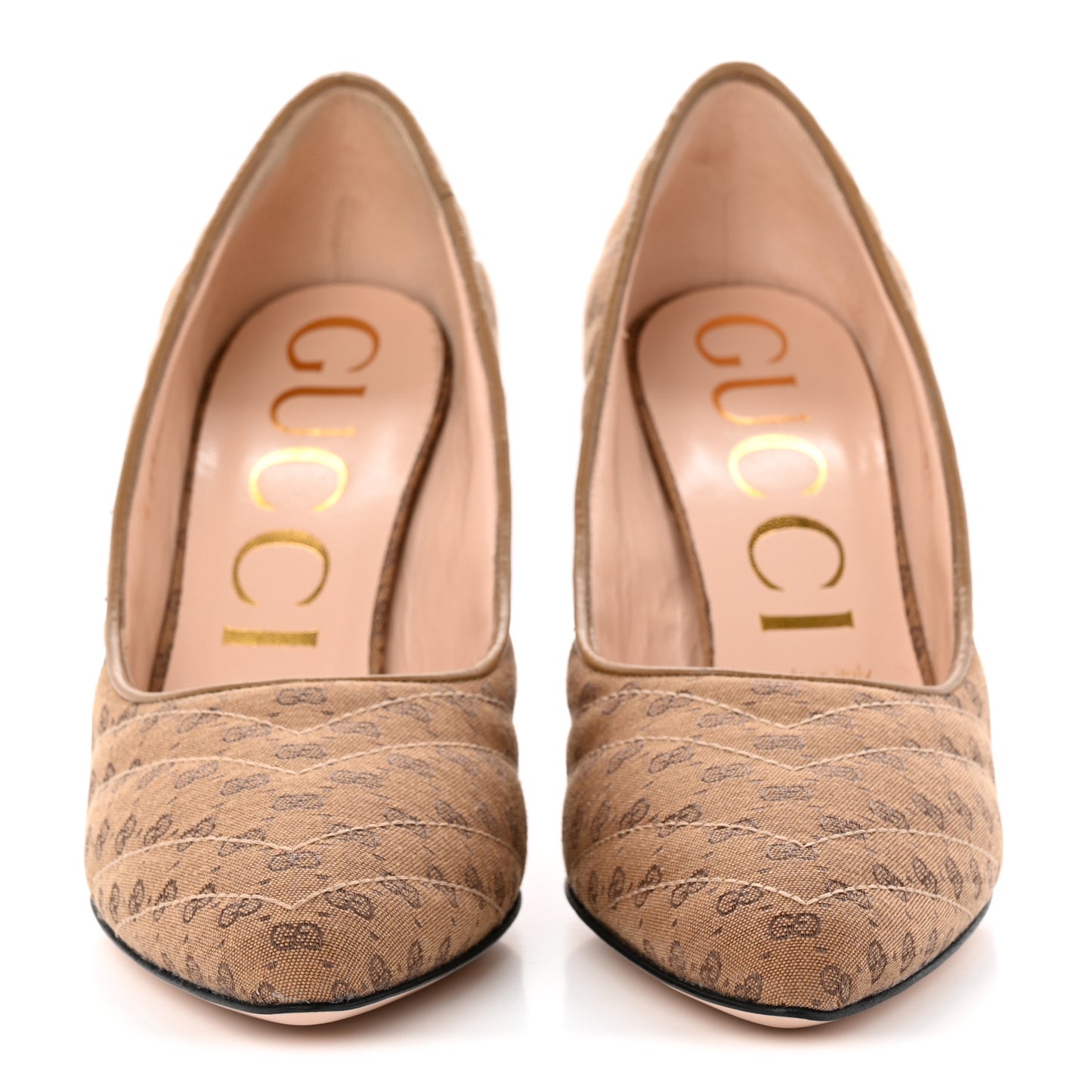 Monogram GG Mignon Nappa Chevron Matelasse Double G 95mm Pumps 39.5 Dusty Brown