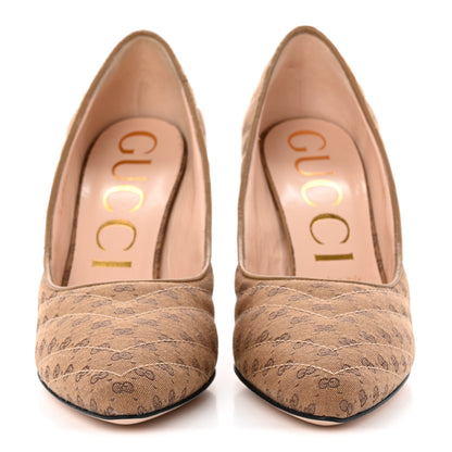 Gucci Monogram GG Mignon Nappa Chevron Matelasse Double G 95mm Pumps 39.5 Dusty Brown 2 of 16