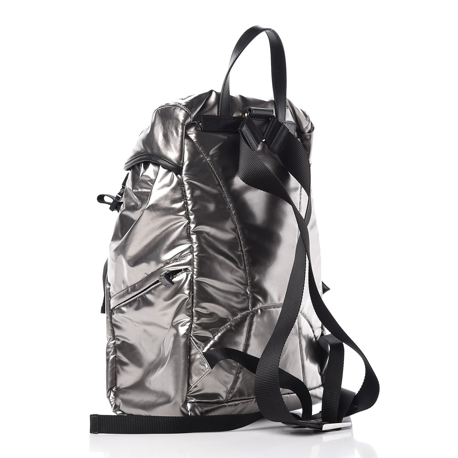 Prada Metallic Tessuto Nylon Saffiano Double Buckle Backpack Silver 3 of 7