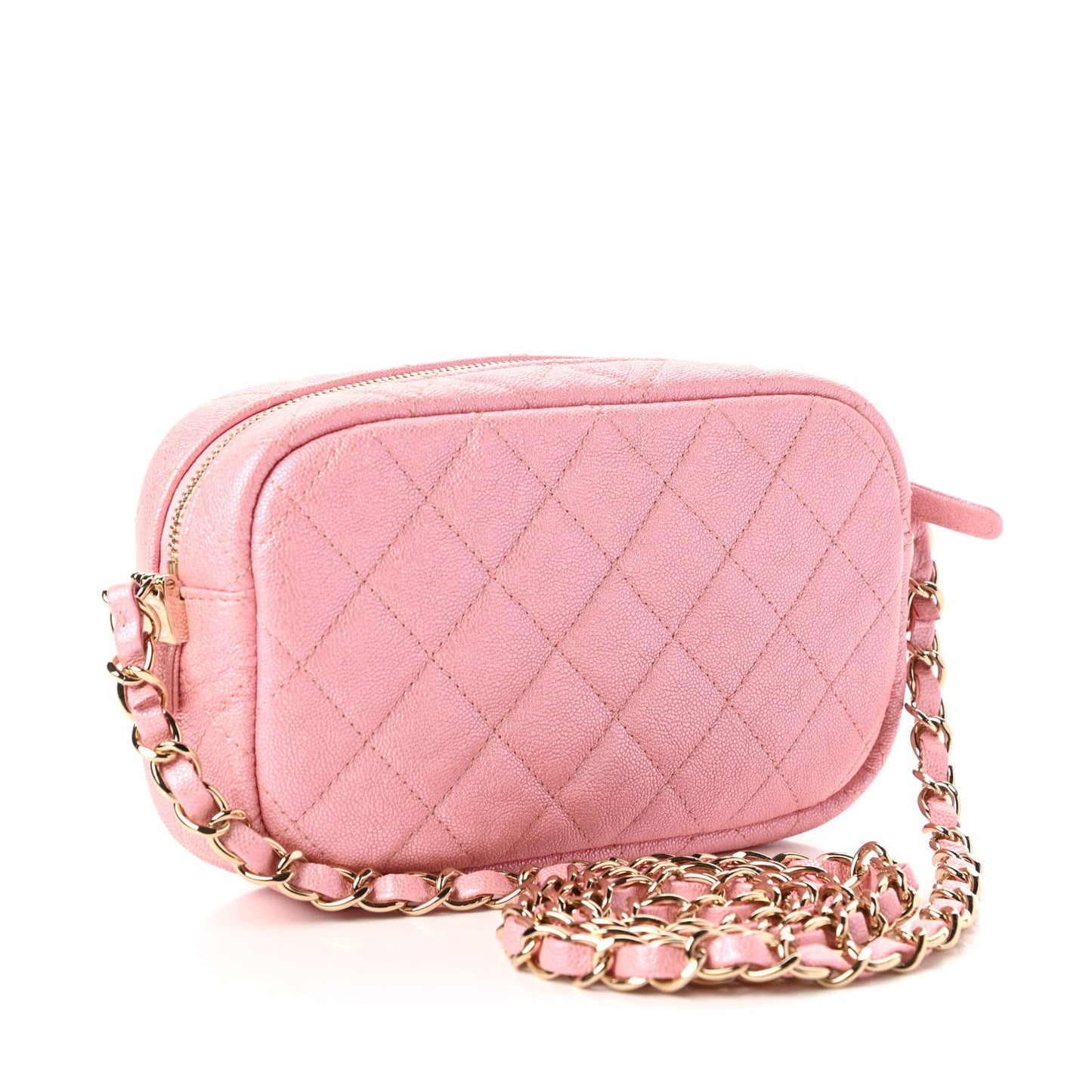 Iridescent Caviar Quilted Small Timeless Camera Case Pink