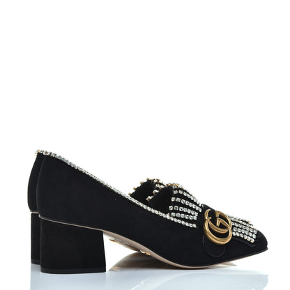 Gucci Kid Scamosciato Crystal GG Marmont Fringe 50mm Loafer Pumps 37 Black 4 of 9