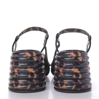 Fendi Jacquard Calfskin FF Tortoise Promenade Slingback Loafer Pumps 39.5 Tobacco 7 of 10