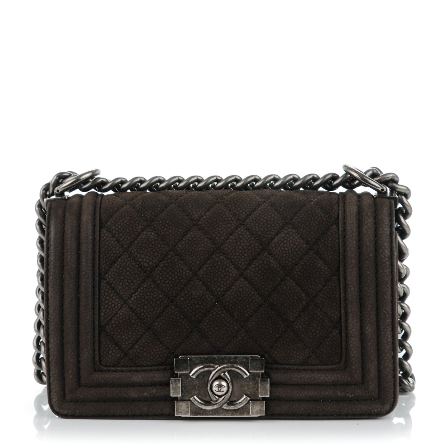 Iridescent Caviar Quilted Small Boy Flap Dark Grey