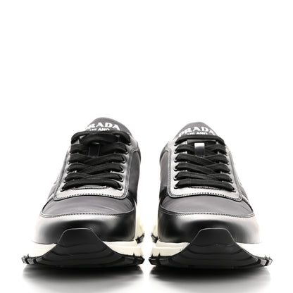 Prada Spazzolato Rois Nylon Triangle Logo Mens Low Top Sneakers 9 Black 3 of 10