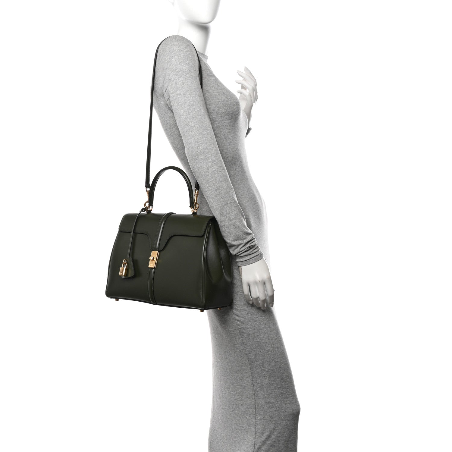 Celine Satinated Calfskin Medium 16 Top Handle Bag Khaki 2 of 12