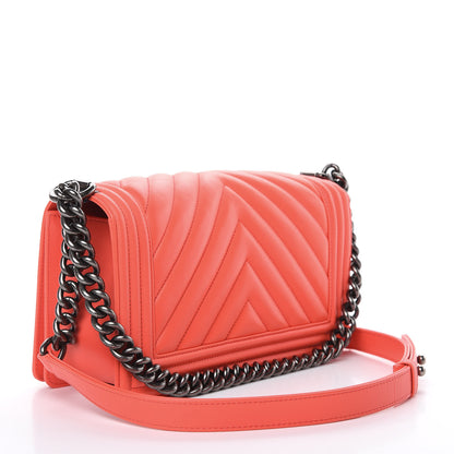 Chanel Calfskin Chevron Quilted Medium Boy Flap Coral 3 of 9