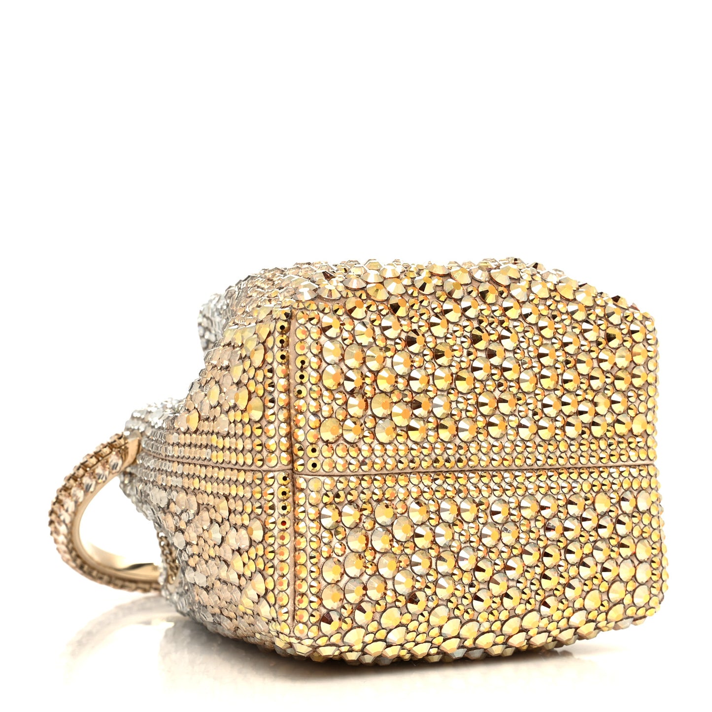Satin Hotfix Crystal Embellished Bon Bon Bucket Bag Gold Silver
